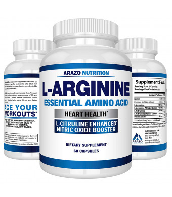 Premium L Arginine - 1340mg Nitric Oxide Booster with L-Citrulline and Essential Amino Acids for Heart and Muscle Gain | NO Boost Supplement for Endurance and Energy | 60 Capsules