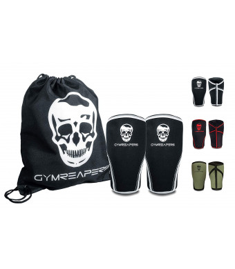 Gymreapers Knee Sleeves (1 Pair) Free Gym Bag - Knee Sleeve and Compression Brace Squats, Weightlifting, Cross Training Powerlifting 7MM Sleeve Pair Men and Women - 1 Year Warranty