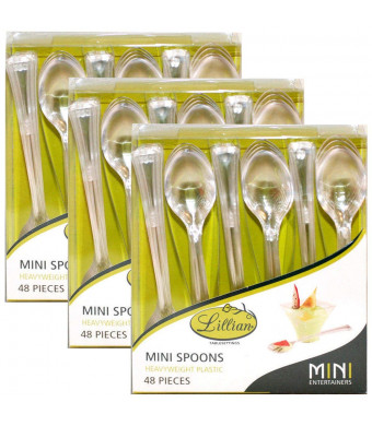 144ct Lillian Tablesettings Clear Plastic Disposable Serving Dessert Mini Spoons Tasting Parties