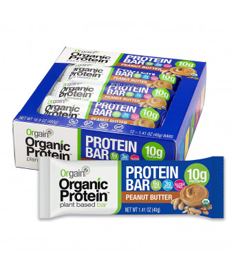 Orgain Organic Protein Bar, Peanut Butter, Gluten Free, Non-GMO, USDA Organic, 1.41 Ounce, 12 Count