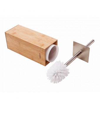 Gobam Toilet Brush and Holder Stainless Steel Handle and Lid for All Toilet Types with Sanitary Storage,Square Bamboo