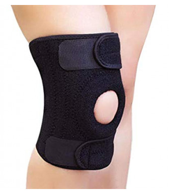 BeeChamp Adjustable Neoprene Knee Support Kneecap Compression Sleeve Open Patella Brace (Black)