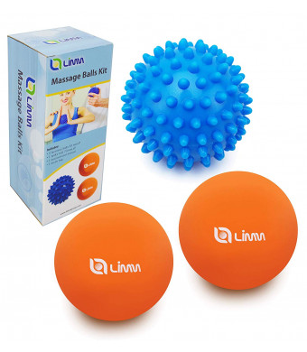Limm Therapy Massage Ball Set - Lacrosse and Spiky Combo - 2 2.5 inches and 1 2.8 inches - Best Feet, Back and Neck - Rubber Balls for Pain Relief and Plantar Fasciitis - Includes Free Carry Bag
