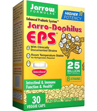 Jarrow Formulas Jarro-Dophilus EPS, Supports Intestinal Health, 25 Billion Per Capsule, Supports Gastrointestinal Health, 30 Caps (Cool Ship, Pack Of 2)