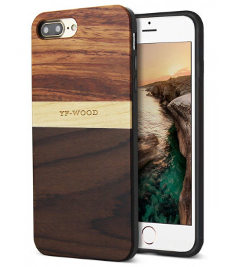 YFWOOD for Wooden iPhone 8 Plus Case, for iPhone 7 Plus Case, Unique Patented Shockproof Hybrid Slim Thin Rubber and Wooden Grain Phone Case for iPhone 7/8 Plus