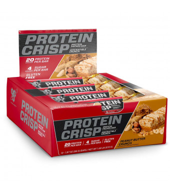 BSN Protein Crisp Bar by Syntha-6, Low Sugar Whey Protein Bar, 20g of Protein, Peanut Butter Crunch, 12 Count (Packaging may vary)