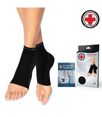 Dr. Arthritis Doctor Developed Copper Foot Compression Sleeves/Plantar Fasciitis Socks (Pair) Doctor Written Handbook Guaranteed Relief Plantar Fasciitis, Heel Support and Ankle Conditions