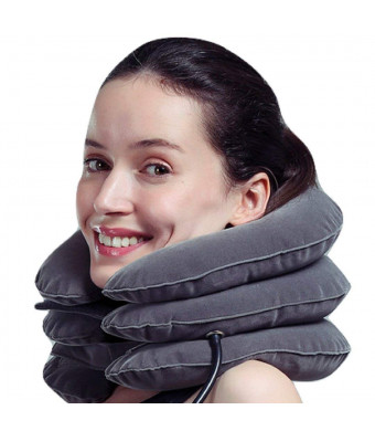 MEDIZED Inflatable Cervical Neck Shoulder Traction Device Improve Spine Alignment Reduce Neck Pain Cervical Collar Adjustable Pillow Stretcher Home Traction (GREY)