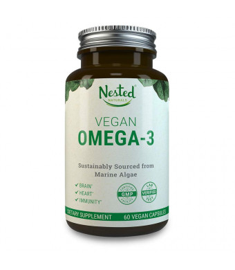 VEGAN OMEGA 3  Better than Fish Oil | 60 Capsules of Algal DHA and EPA | Plant Based Brain Supplement, Maintain Cardiovascular Health and Quality Prenatal Omega-3 | Vegetarian Fatty Acids Supplements