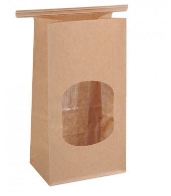 BagDream Bakery Bags with Window Small Wax Kraft Paper Bags 100Pcs 3.54x2.36x6.7" Tin Tie Tab Lock Bags Brown