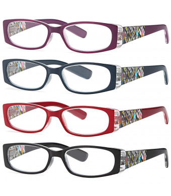 ALTEC VISION Pack of 4 Stylish Pattern Frame Readers Spring Hinge Reading Glasses for Women - Choose Your Magnification