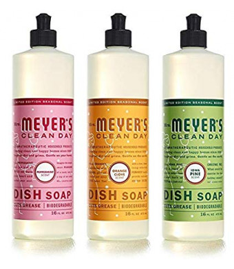 Mrs. Meyer's Clean Day Holiday Collection Liquid Dish Soap bundle (Iowa Pine, Orange Clove, and Peppermint scent 16oz, 3pk