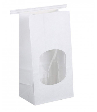 BagDream Bakery Bags with Window Wax Kraft Paper Bags 100pcs 3.54x2.36x6.7" Tin Tie Tab Lock Bags White