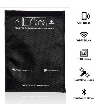 Armadillo Pro-Tec RFID Signal Blocking Pouch/Bag/Faraday Cage for 10.5" iPad Pro, Tablets, Cell Phones and Key Fobs - Stops WiFi, RFID, Bluetooth, EMP, EMF etc.