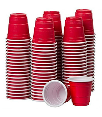 Disposable Shot Glasses - Mini Red Solo Party Cups - 120 Count 2 oz - Plastic Shot Cups - Jello Shots - Jager Bomb - Beer Pong - Perfect Size for Serving Condiments, Snacks, Samples and Tastings