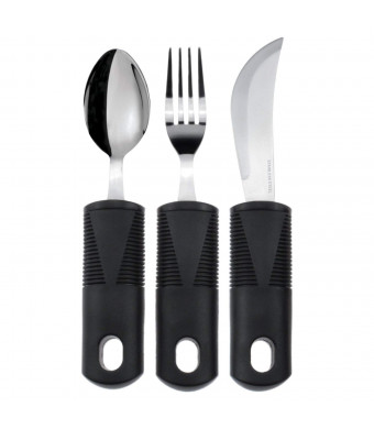 Adaptive Utensil Set by Vive - Arthritis Aid Silverware for Parkinsons, Hand Tremors - Easy Grip for Shaking and Trembling Hands - Heavy Stainless Steel Spoon, Fork and Serated Knife - Non Weighted