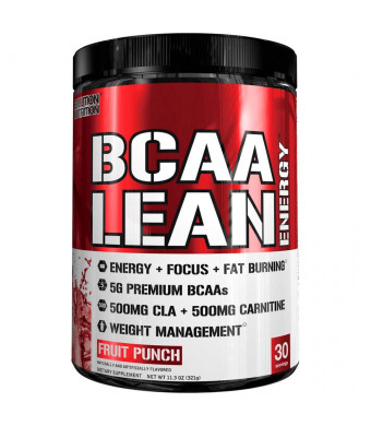 Evlution Nutrition BCAA Lean Energy - Energizing Amino Acid for Muscle Building Recovery and Endurance, with a Fat Burning Formula, 30 Servings (Fruit Punch)