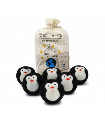 Organic Eco Wool Dryer Balls - Black Penguin - 6 Pack - 100% Handmade, Fair Trade, Organic, No Lint - Premium Quality Cool Friends