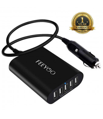 FEEYOO USB Car Charger, 45W 9A 5-Port Car Charging Hub Station with Smart Identification + Built-in Fuse+Multi-Protection for iPhone, iPad Air/Mini, Samsung Galaxy S6 and more-Black