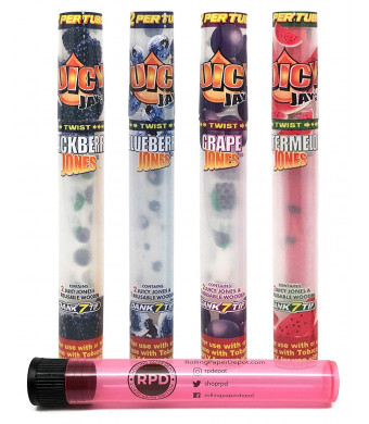 Bundle - 5 Items - Juicy Jay's Juicy Jones Pre-rolled Cone Sampler Pack (1 Pack of 4 Flavors) with Authentic Rolling Paper Depot Doob Tube
