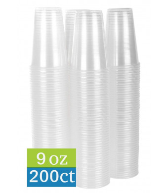 TashiBox 9 oz clear plastic cups - 200 count - Disposable cold drink party cups