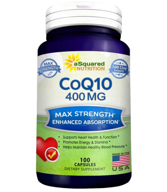 Pure CoQ10 (400mg Max Strength, 100 Capsules) - High Absorption Coenzyme Q10 Ubiquinone Supplement Pills, Extra Antioxidant CO Q-10 Enzyme Vitamin Tablets, Coq 10 for Healthy Heart and Blood Pressure
