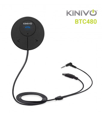 Kinivo BTC480 Bluetooth Hands-Free Car Kit for Cars with Aux Input Jack (3.5 mm) -with Magnetic Mount, Dual Port USB Charger and Multi-Point Connectivity