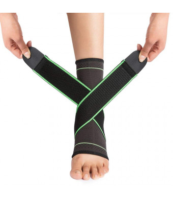 Ankle Brace  VANWALK Active 2 Ankle Support Braces - Compression Sleeve with Adjustable Strap for Women Men - Green (L)
