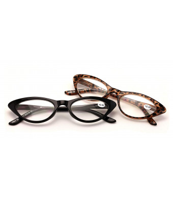 V.W.E. 2 Pairs Deluxe Female Cateye Vintage Reading Glasses Women Readers
