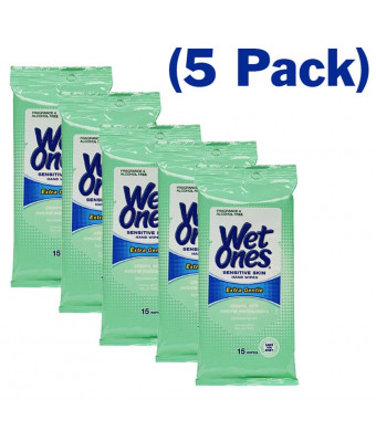 Wet Ones Wipes for Hands and Face, 20 Count Travel Pack (Pack of 5) 100 Wipes Total (Sensitive)