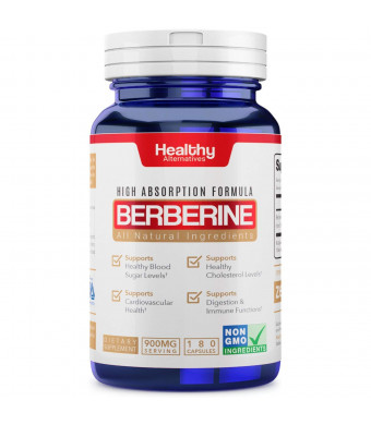 Premium Natural Berberine Supplement 900mg 180 Capsules 3 Month Supply Made in USA Non-GMO - Supports Healthy Blood Sugar Levels and Metabolism, Improves Immunity, Digestion and Cardiovascular Health