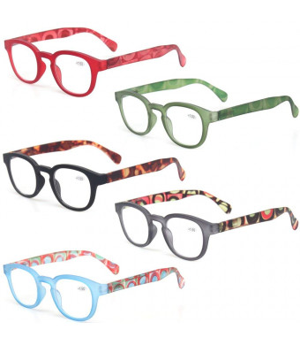 Reading Glasses 5 Pack Unisex Fashion Spring Hinge with Pattern Design Readers