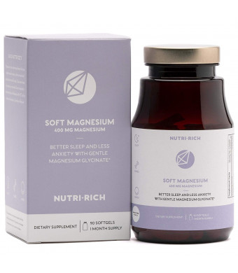Magnesium for Sleep by Nutri-Rich - Easy Absorption 400mg Organic Magnesium Glycinate Chelate and MCT Oil for Enhanced Digestion (90 Softgels) New Smaller Pills!