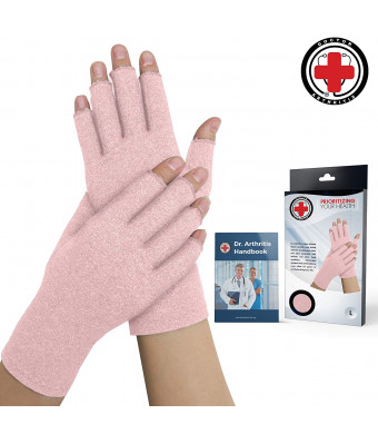 Doctor Developed Pink Ladies Arthritis Compression Gloves and Doctor Written Handbook -Relieve Arthritis Symptoms, Raynauds Disease and Carpal Tunnel (Medium)