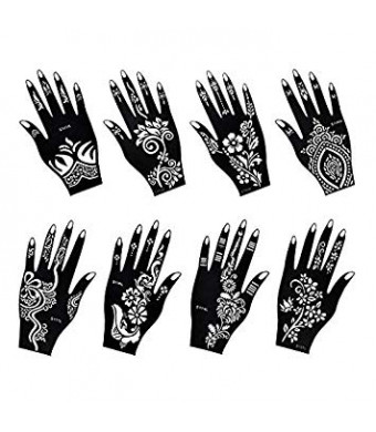 Henna Tattoo Stencil / Temporary Tattoo Temples Set of 8 Sheets,Indian Arabian Tattoo Reusable Stickers Stencils Body Art Designs for Hands