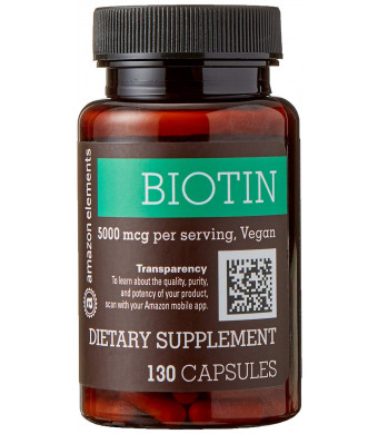 Amazon Elements Biotin 5000 mcg, Vegan, 130 Capsules, 4 month supply