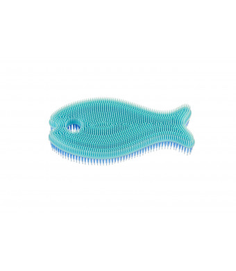 Innobaby Bathin' Smart Silicone Fish Antimicrobial Bath Scrub, Aqua/Periwinkle