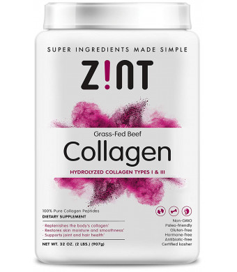 Zint Collagen Peptides Powder (32 oz): Anti Aging Hydrolyzed Collagen Protein Powder Beauty Supplement - Skin, Hair, Nails
