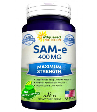 Pure SAM-e 400mg Supplement - 90 Capsules - Same (S-Adenosyl Methionine) to Support Mood, Joint Health, and Brain Function - Extra Strength SAM e Pills
