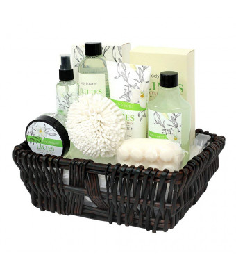 Gift Baskets for Women, Body and Earth Spa Gifts for Her, Lily 10pc Set, Best Gift Idea for Women