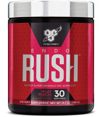 BSN Endorush Pre-Workout Powder, Fruit Punch Flavor Energy Supplement for Men and Women, 300mg of Caffeine, with Beta-Alanine and Creatine, 30 Servings