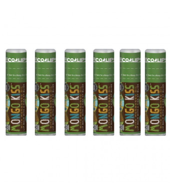 Lip Balm Mongo Kiss 6-Pack (6 Tubes) by Eco Lips 100% Organic Beeswax and Cocoa Butter Lip Care with Organic Mongongo Oil - Soothe and Moisturize Dry and Cracked Lips - Made in USA. (Peppermint)