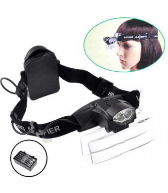 Lighted Head Magnifier Glasses Headset with Led Light Magnifying Head Lamp Headband Loupe Visor Hands-free for Watch Repair Reading Eyelash Hobby Crafts Sewing,1.0X-6.0X,5 Lenses,11 Magnifications