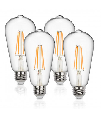 Vintage LED Edison Bulbs 60 Watt Equivalent 6W Dimmable LED Filament Light Bulb 600 Lumen Soft White 2700K ST64 Antique E26 Medium Base for Decorate Bedroom Office 4-Pack by Supmart
