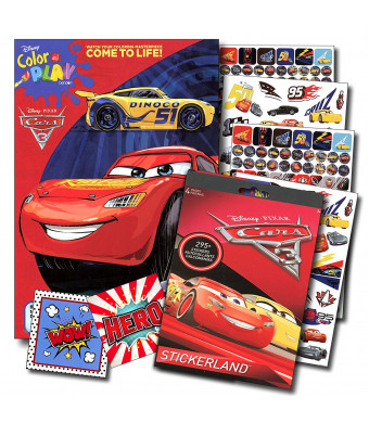 Disney Cars 3 Coloring Book and Stickers Super Set Bundle ~Disney Cars Coloring Book with Disney Cars Stickers and Specialty Jumbo Reward Stickers