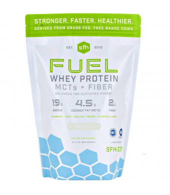 FUEL Whey Protein Powder (Coconut) by SFH | Great Tasting Grass Fed Whey | MCTs and Fiber for Energy | All Natural | Soy Free, Gluten Free, No RBST, No Artificial Flavors | 2lb Bag (896g) 28 Servings