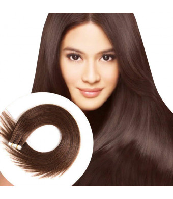 Tape in Human Hair Extensions 16 inch 20pcs 40g/pack Silky Straight Remy Tape Hair Extensions Medium Brown (#4 16inch)
