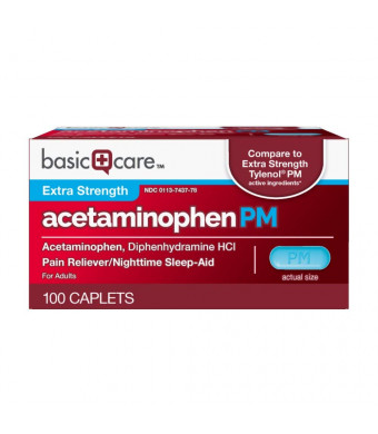 Basic Care Extra Strength Acetaminophen PM Caplets, 100 Count