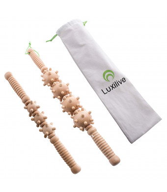 Luxilive Premium Fascia, Cellulite and Muscle Massager Two Stick Set - Wooden Hand Finished Roller Anti Cellulite Sore Muscle Blasting Dimple Remover Relief and Fat Blast