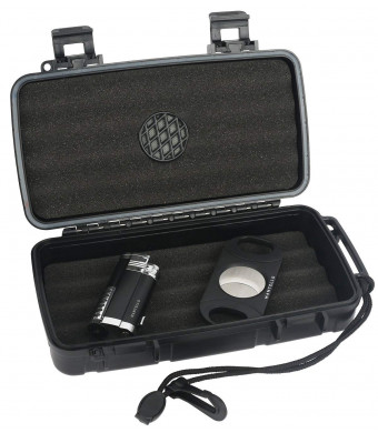 Mantello Reserve Cigar Travel Humidor Lighter Cutter Cigar Gift Set